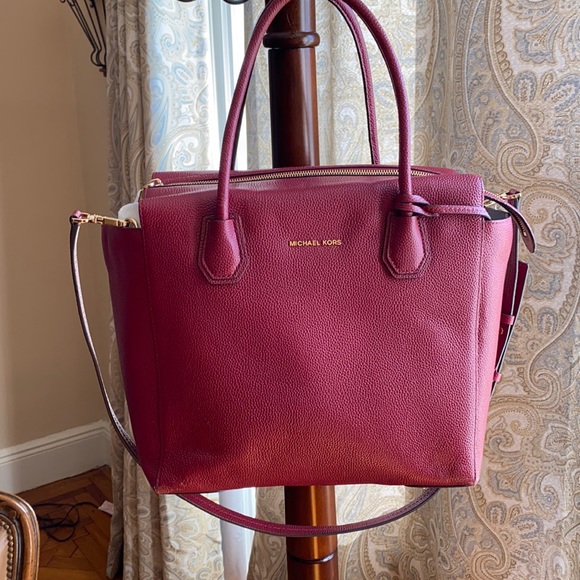 MICHAEL Michael Kors Handbags - MICHAEL Michael Kors Mercer Large Leather Satchel Cherry Red